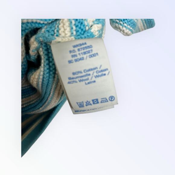 Boden Sz 8 Turquoise White Striped Cotton Wool Sweater 3/4 Sleeve Mock Neck 3002 - Picture 4 of 7